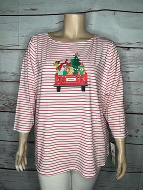 Ruby Rd. Woman NWT 2X Red White Stripe - Santa Paws Dog Christmas Knit Top Shirt